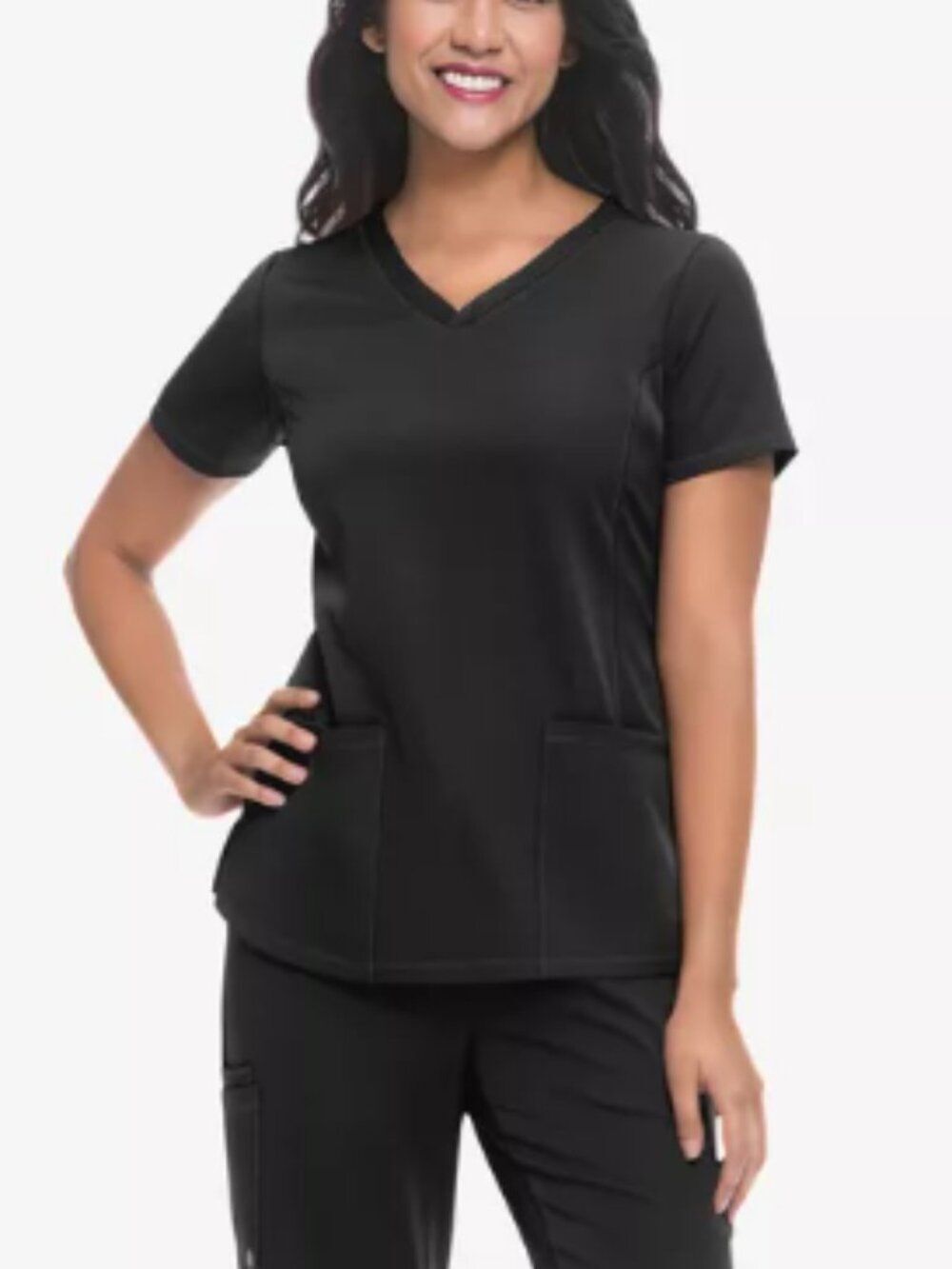 Healing Hands 4 Pocket Black Scrub Top 1X